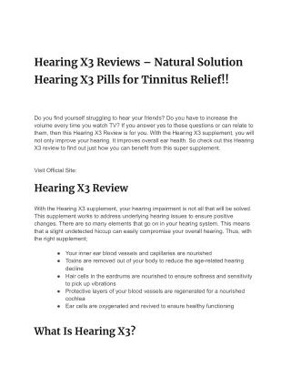 Hearing X3 Reviews – Natural Solution Hearing X3 Pills for Tinnitus Relief!!