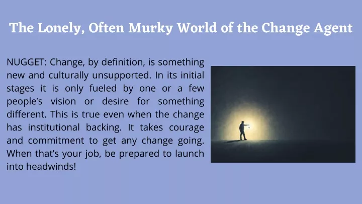 the lonely often murky world of the change agent
