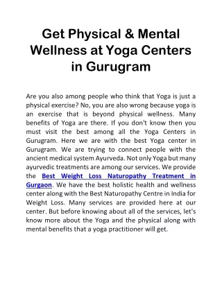 Get Physical & Mental Wellness At Yoga Centers In Gurugram