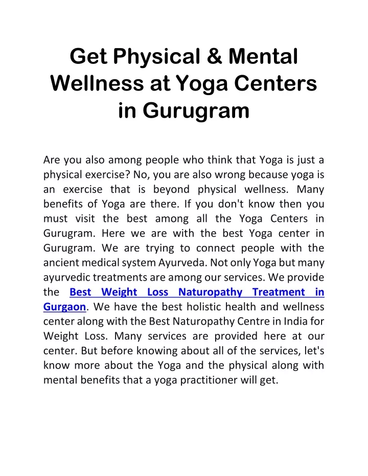 get physical mental wellness at yoga centers