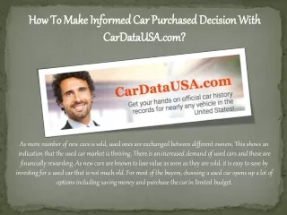 How To Make Informed Car Purchased Decision With Cardatausa.com?