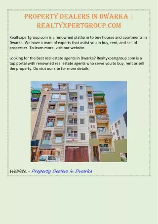 Property Dealers in Dwarka | Realtyxpertgroup.com