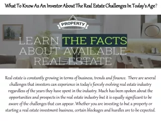 What To Know As An Investor About The Real Estate Challenges In Today’s Age?