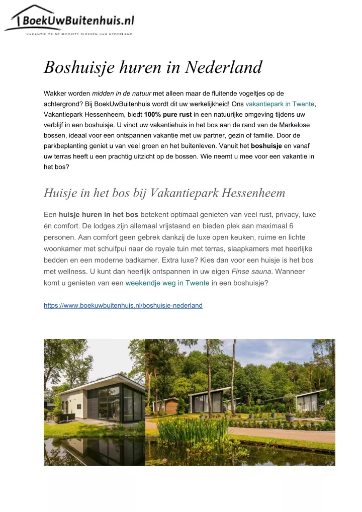 boshuisje huren in nederland