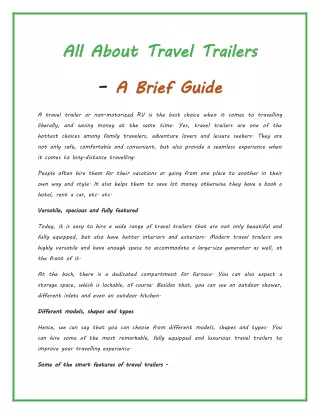 All About Travel Trailers - A Brief Guide