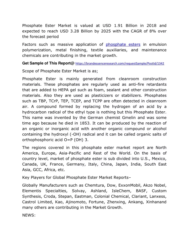 phosphate ester market is valued