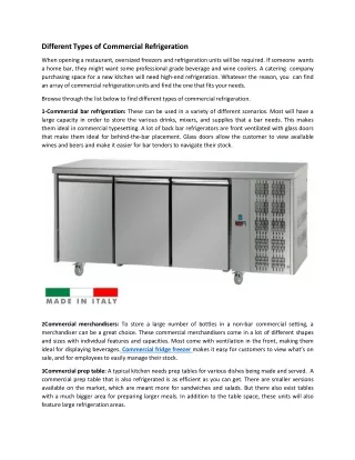 DIFFERENT TYPES OF COMMERCIAL REFRIGERATION