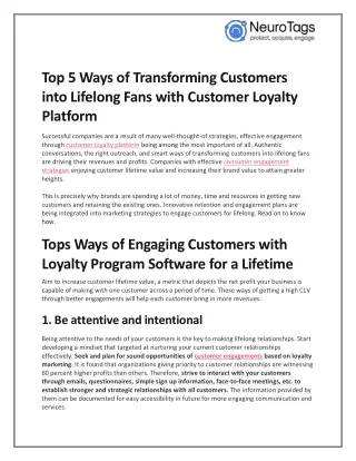 Top 5 Ways of Transforming Customers into Lifelong Fans with Customer Loyalty Platform