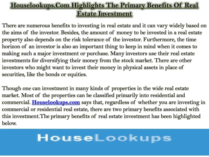 houselookups com highlights the primary benefits