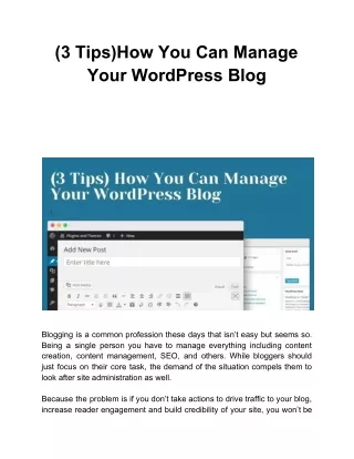 3 tips how you can manage your wordpress blog