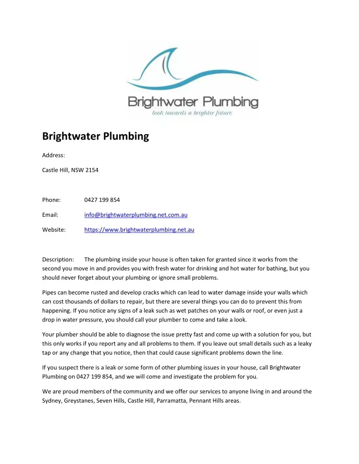 brightwater plumbing