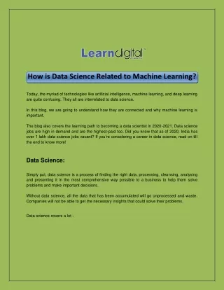 How is Data Science Related to Machine Learning?