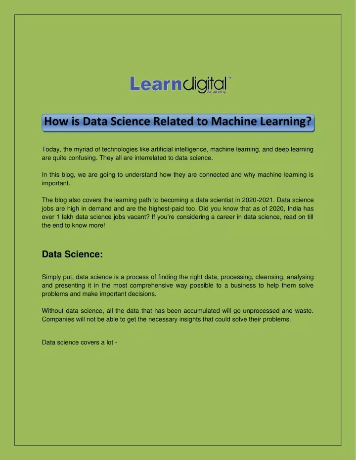 how is data science related to machine learning