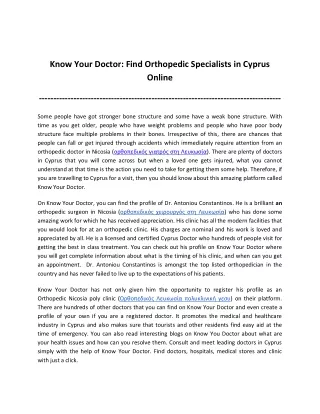 Know Your Doctor: Find Orthopedic Specialists in Cyprus Online