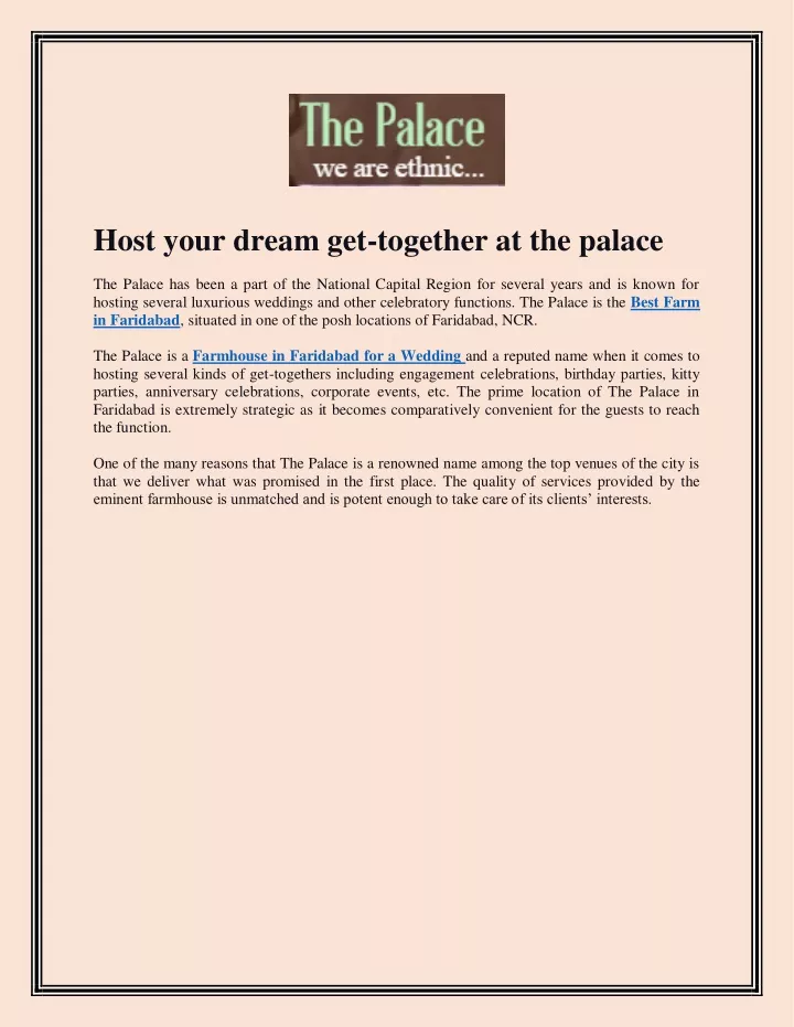 host your dream get together at the palace