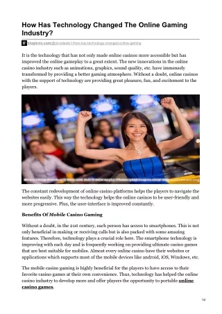 how has technology changed the online gaming