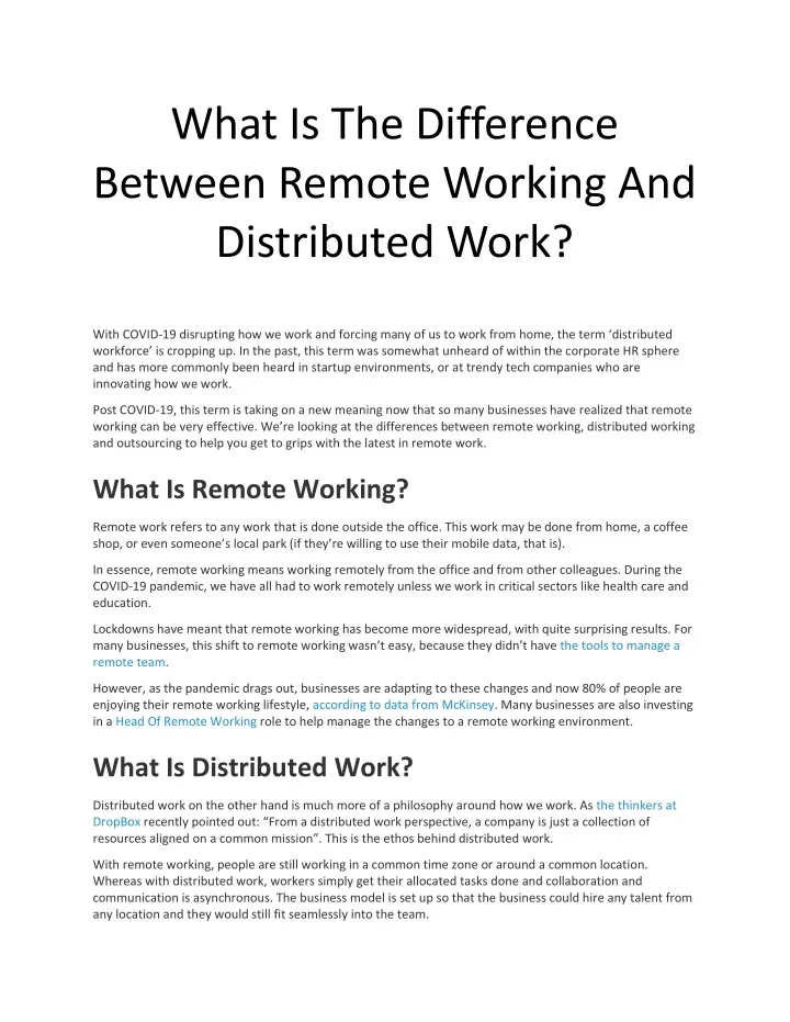what is the difference between remote working