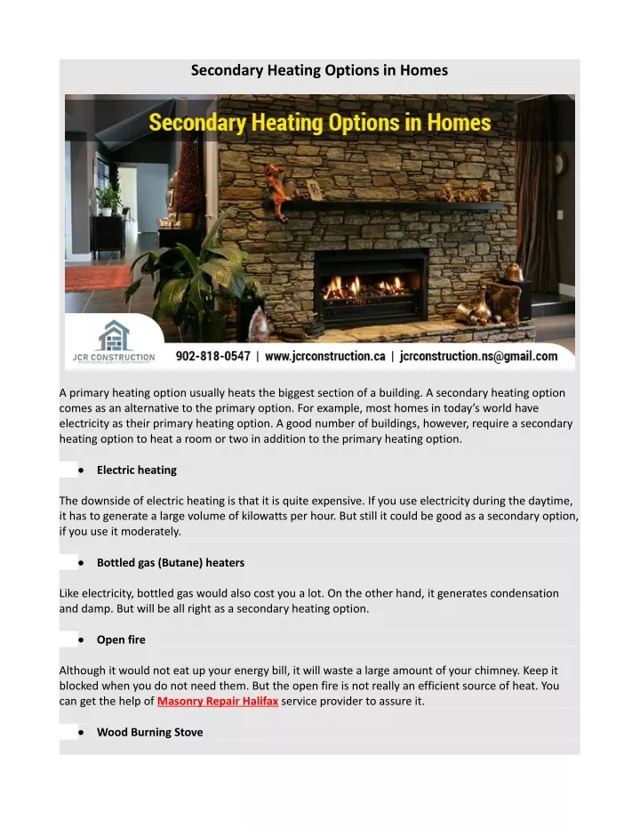 secondary heating options in homes