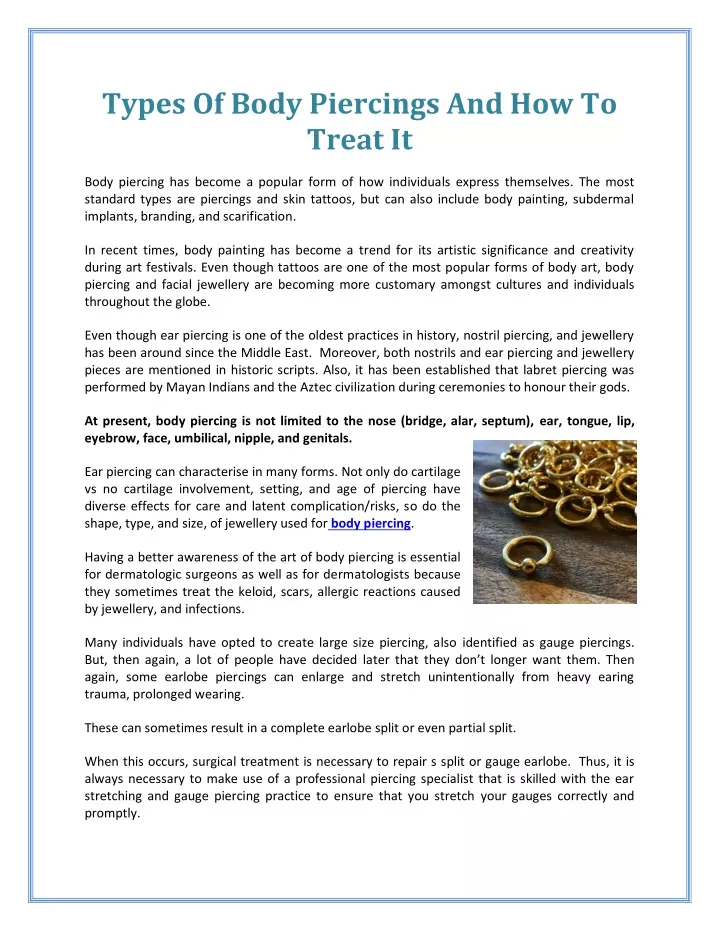 types of body piercings and how to treat it