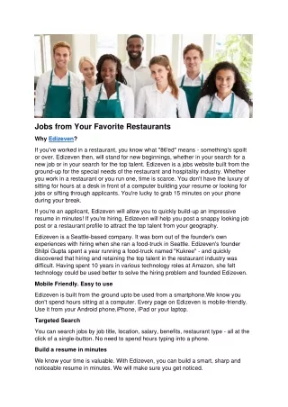 Jobs from Your Favorite Restaurants