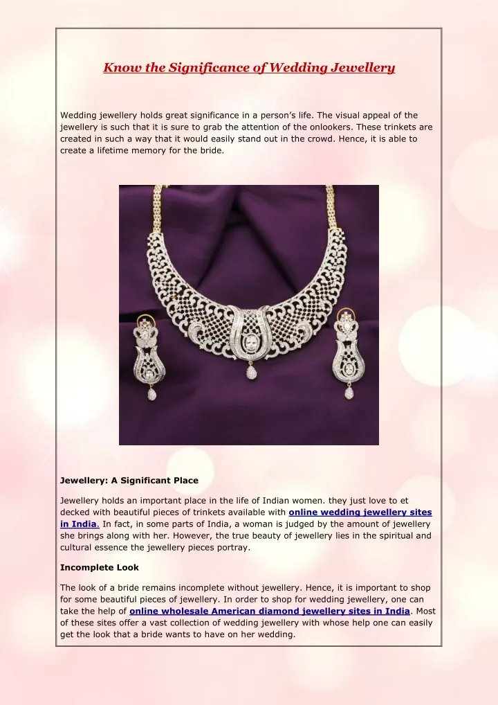 know the significance of wedding jewellery