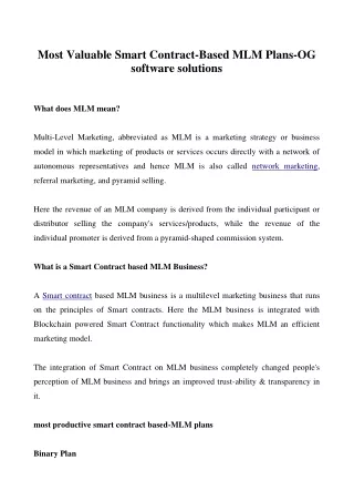 most valuable smart contract based mlm plans