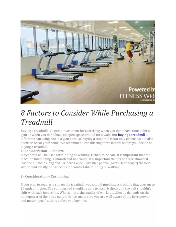8 factors to consider while purchasing a treadmill