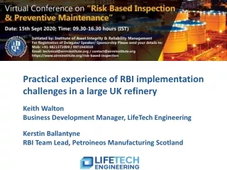 Virtual Conference on Risk-Based Inspection & Preventive Maintenance