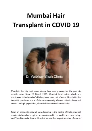 Mumbai Hair Transplant in COVID-19