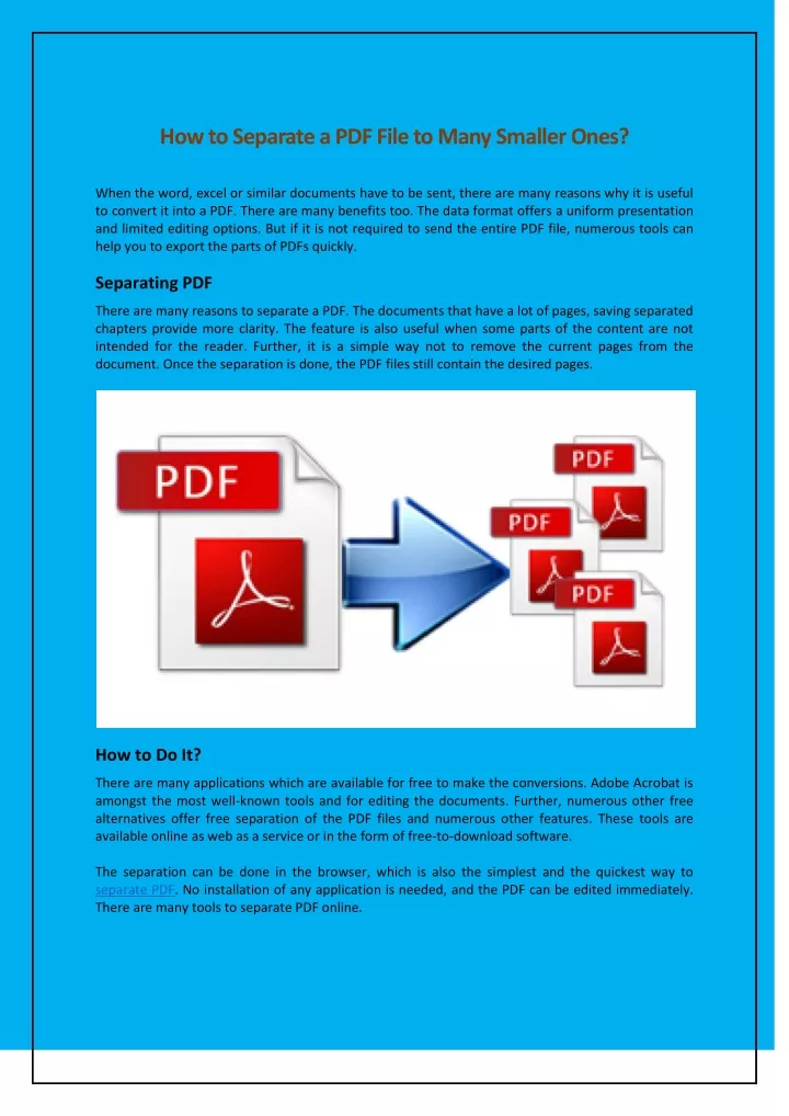 how to separate a pdf file to many smaller ones
