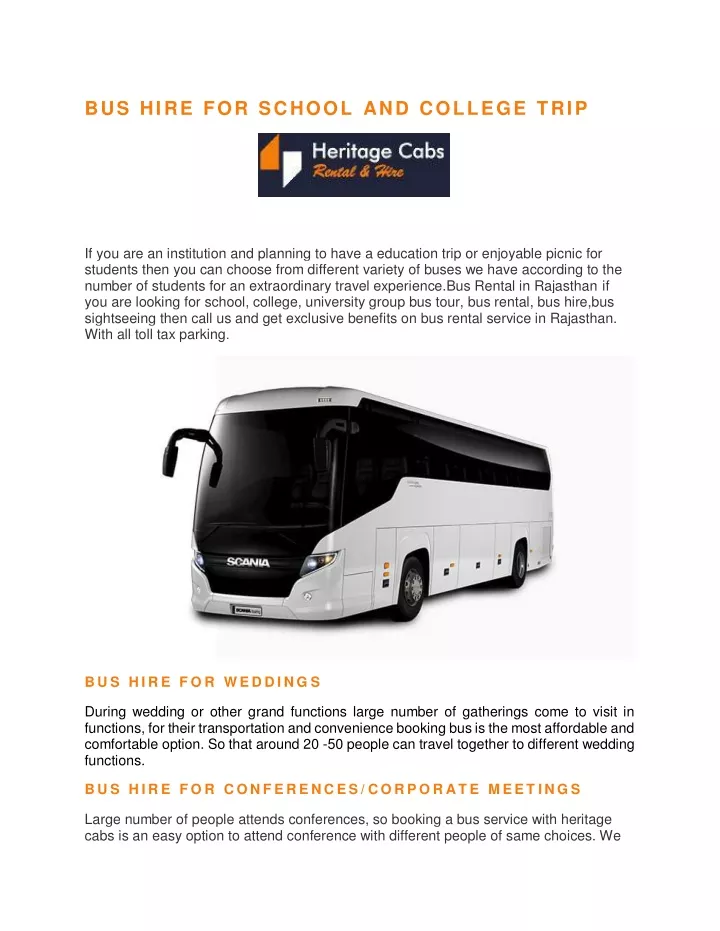 bus hire for school and college trip