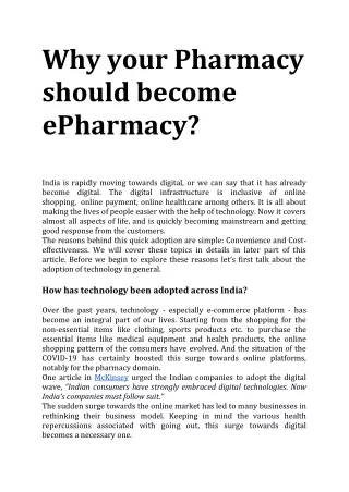 Why your Pharmacy should become ePharmacy?