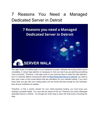 7 Reasons You Need a Managed Dedicated Server in Detroit
