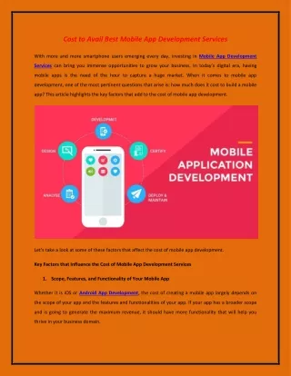 Cost to Avail Best Mobile App Development Services