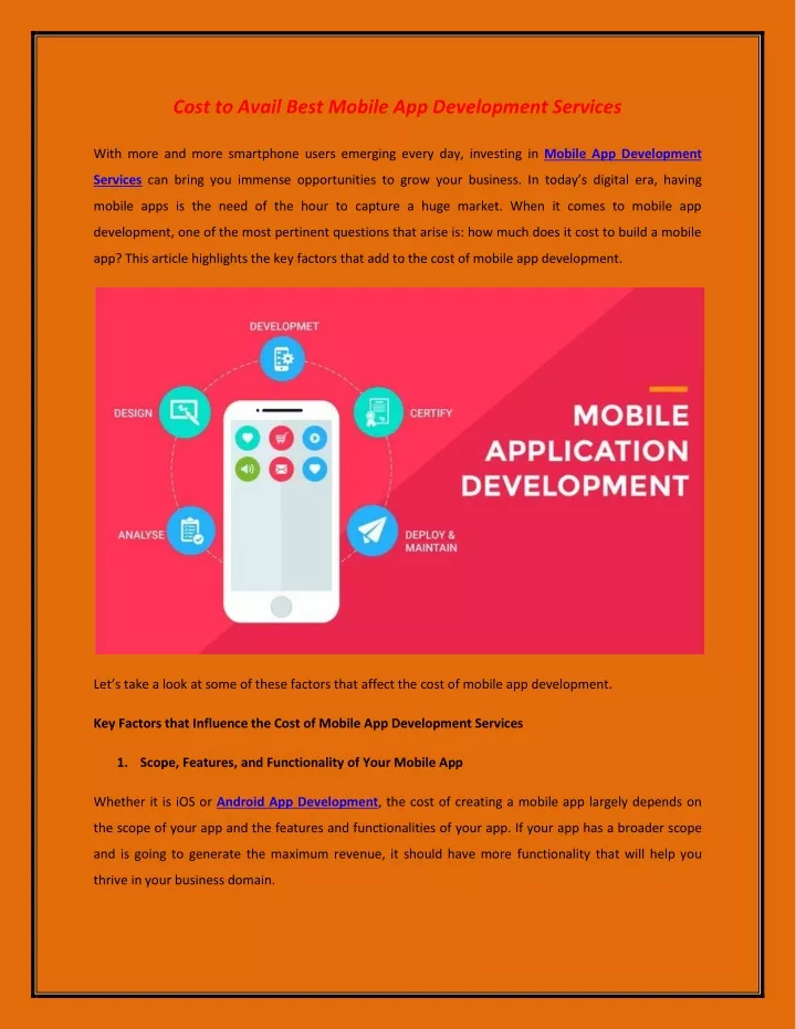 cost to avail best mobile app development services