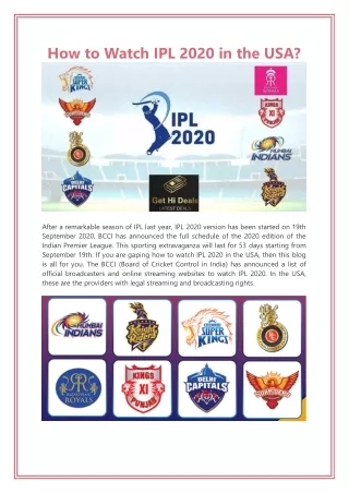 How to Watch IPL 2020 in the USA ?