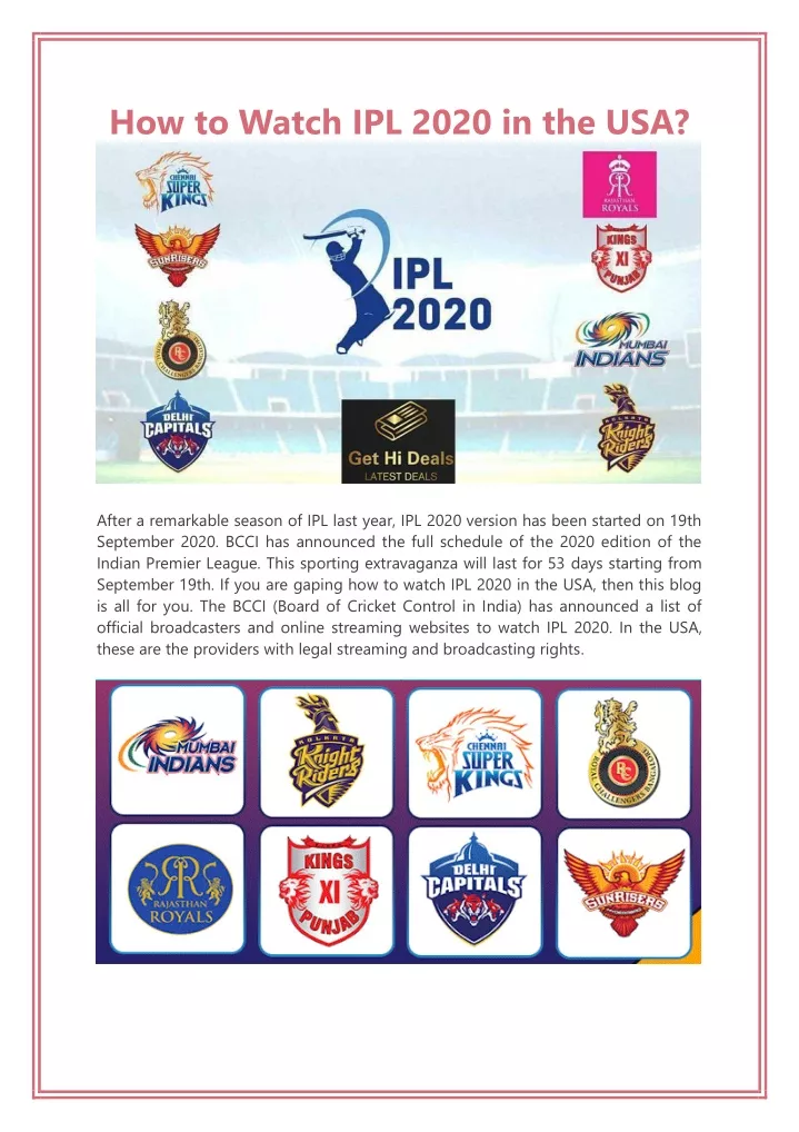 how to watch ipl 2020 in the usa