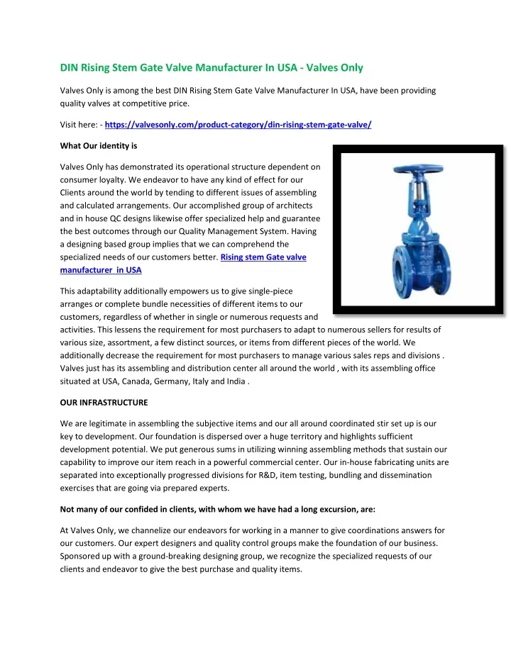 din rising stem gate valve manufacturer