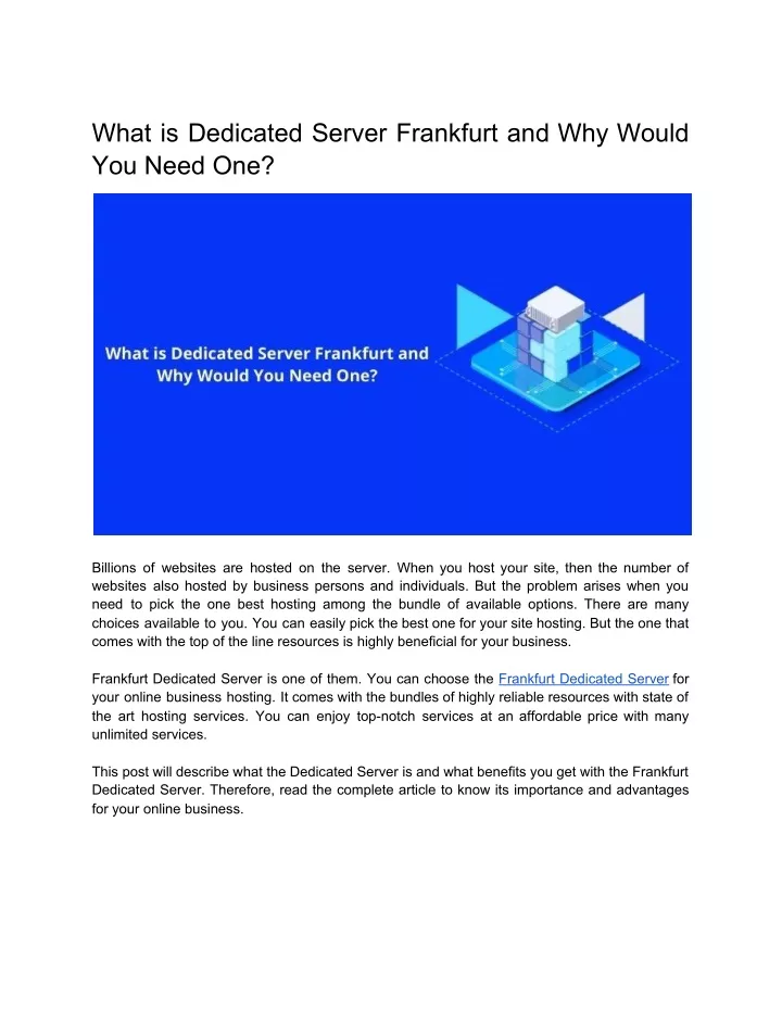 what is dedicated server frankfurt and why would
