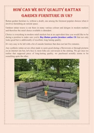How can we Buy Quality Rattan Garden Furniture in UK?