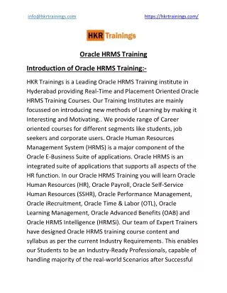 Oracle HRMS Training Online