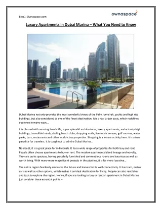 Luxury Apartments in Dubai Marina – What You Need to Know