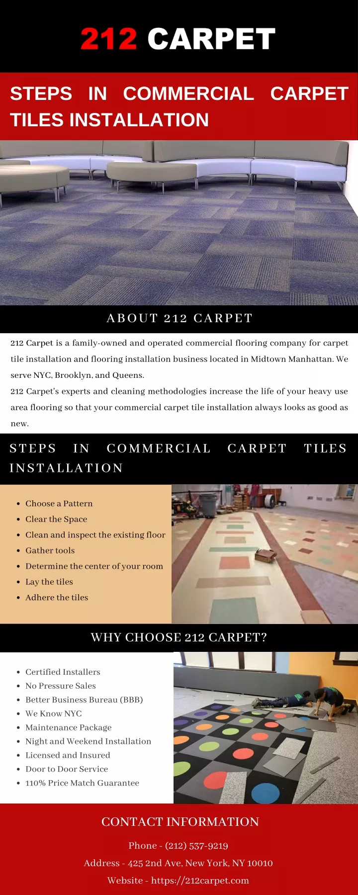 steps in commercial carpet tiles installation