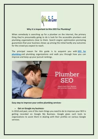 Why it is Important to Hire SEO For Plumbing?