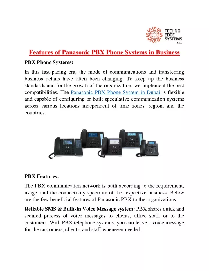 features of panasonic pbx phone systems