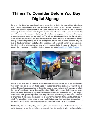 Things To Consider Before You Buy Digital Signage