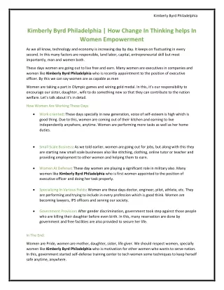 Kimberly Byrd Philadelphia | How Change In Thinking helps In Women Empowerment