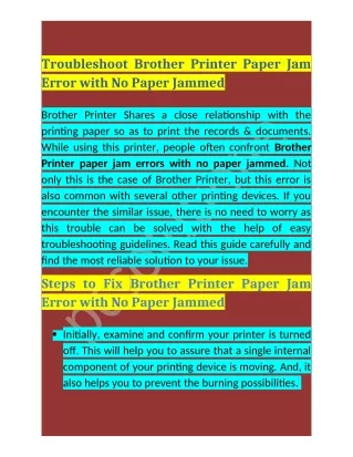 Call 1-888-295-0245 Brother Printer Paper Jam Error with No Paper Jammed
