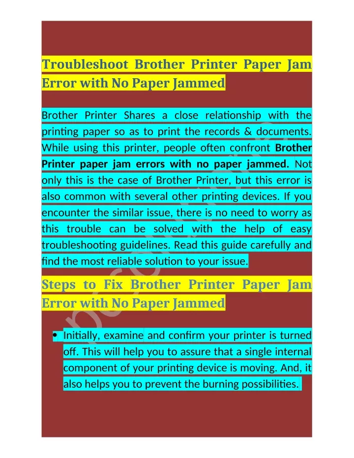 troubleshoot brother printer paper jam error with