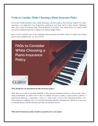 faqs to consider while choosing a piano insurance
